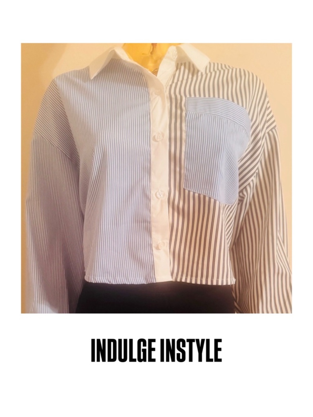 Indulge Instyle Striped Long Sleeve Button-Up Crop Shirt, Size XL, NWT
